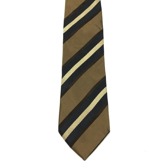 Corneliani Tie Brown Beige Navy Blue Striped 100% Silk Italian Necktie - Picture 5 of 11